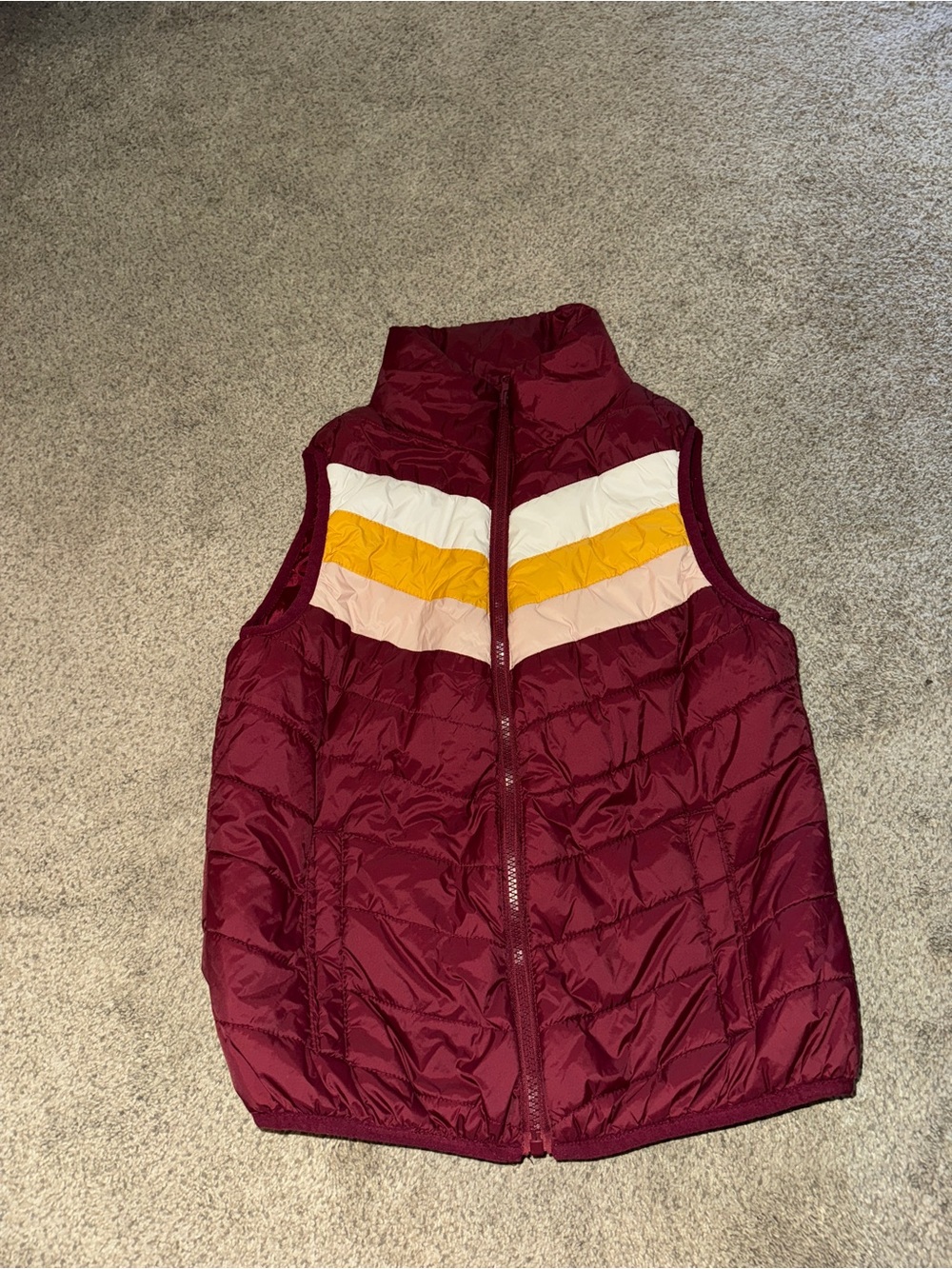 Women’s Burgundy Quilted Vest with Chevron Accent